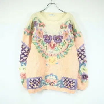 1990s 빈티지 올 패턴 자수 니트 스웨터 모어 오버 사이즈 컬러풀