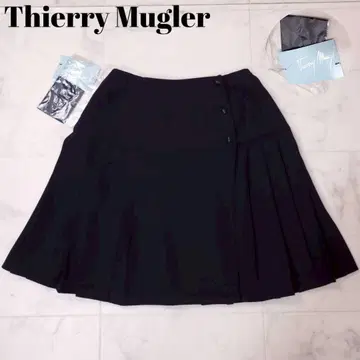 택 포함 새상품 티에리 뮈글레 사다리꼴 플리츠 미니 스커트 블랙