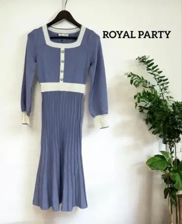 ROYAL PARTY 펄 버튼 배색 니트 원피스 플레어 긴팔 F