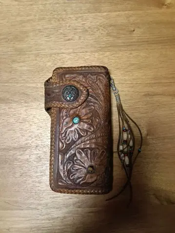 가죽 꽃무늬 장지갑 바이커 지갑