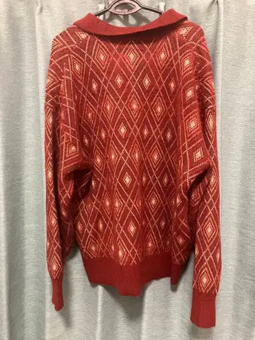 아가일 무늬 니트 스웨터 긴팔 레드 계열 남성용