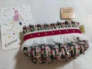 [ 새상품 ] Loistaa 로이스터 파우치 트위드 백 핑크 블랙 레이스