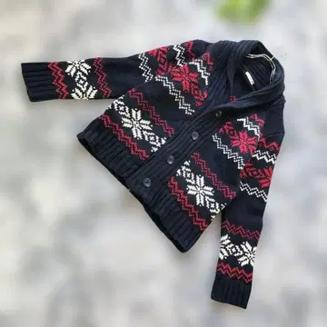 C.P.S. [ M ] 인기 눈꽃 패턴 네이비 가디건 니트 긴팔 겨울