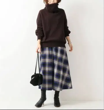 SpickandSpan 체크 소프트 플레어 스커트 사이즈 M