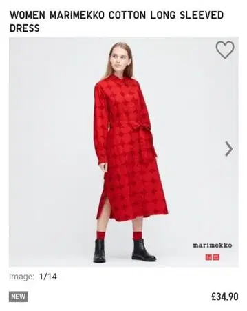 M 사이즈 미사용 유니클로 마리메꼬 콜라보 원피스 빨간색 도트