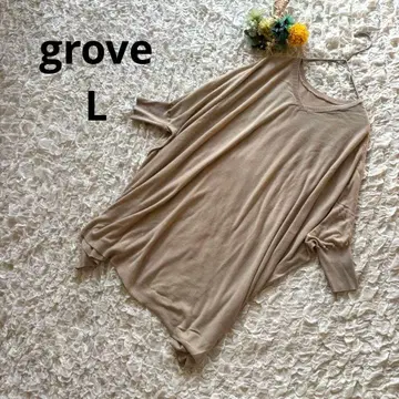 그로브 판초풍 돌먼 슬리브 니트 린넨 혼방 베이지 L