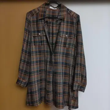 PINORE 긴팔 튜닉 오렌지와 블랙 체크