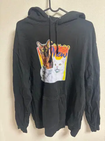 BEAMS.T 고양이 그래픽 후드티 블랙