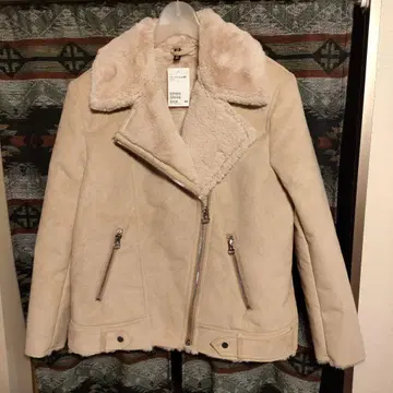 H&M 인조 모피 더블 라이더 자켓 40