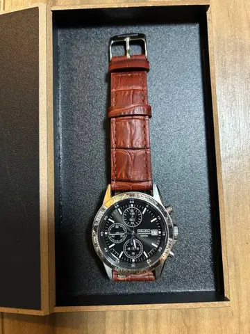 SEIKO 크로노그래프 손목시계 블랙 교체용 벨트 포함 작동품