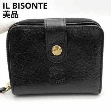 일비종떼 이단 접이식 지갑 라운드 지퍼 블랙 골드 버튼 로고 엠보