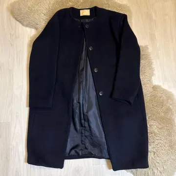 개럴개런트 노카라 네이비 체스터 코트 울 혼방 프리