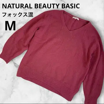 내추럴 뷰티 베이직 폭스 혼방 울 고급 V넥 니트 M