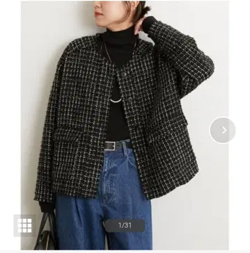 고품질 저널 스탠다드 리룸 TWEED 크루넥 자켓