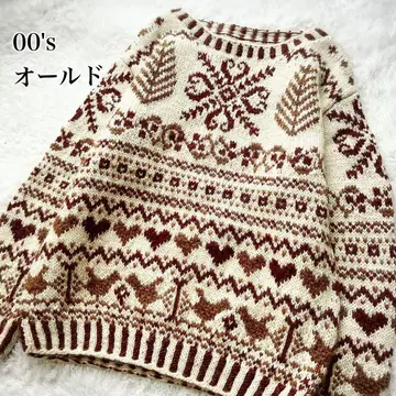 [울 100%] 00년대 노르딕 무늬 손뜨개질풍 니트 유니크 디자인