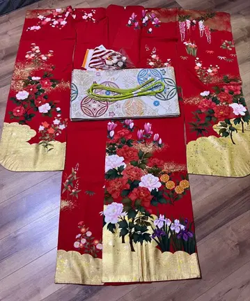 후리소데 풀세트 성인식 빨간색 금채