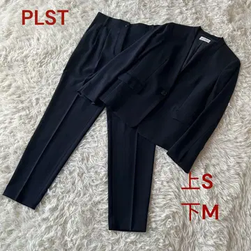 새상품급 플라스테 네이비 셋업 팬츠 수트 테이퍼드 노카라