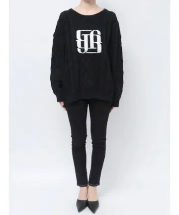 BIG GYGY 로고 자수 케이블 니트탑