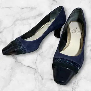 리즈라피네 펌프스 네이비 스웨이드 라메 글리터 스퀘어토