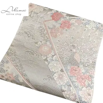 LULU25 후쿠로 오비 플라티나박 꽃 새 공작 실버 화이트 핑크