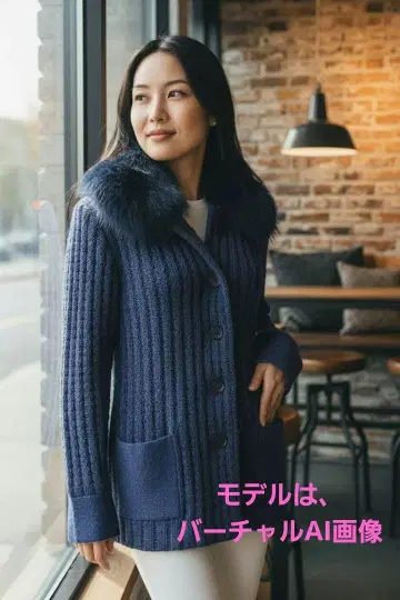 네이비 니트 가디건 퍼 카라 부착