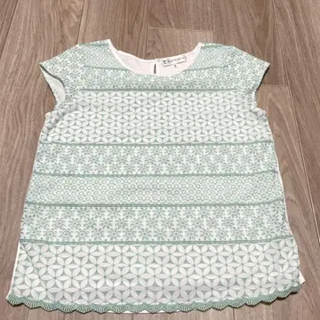 쿠미교쿠 튜닉 반팔 바이컬러 그린 2 페미닌 귀여운 꽃무늬