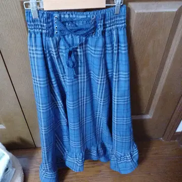 파랑 체크 무늬 플레어 스커트