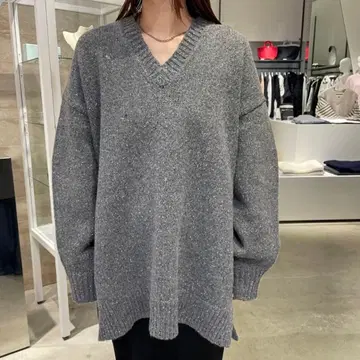 CLANE 클라네 오버 사이즈 V넥 니트 그레이 사이즈 2