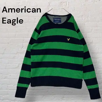 아메리칸 이글 보더 니트 XL 그린 x 네이비