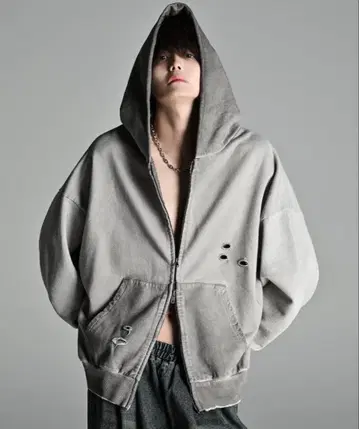 [ 새상품 ] ADRER 빈티지 데미지 가공 풀 집업 후드티 XS 사이즈