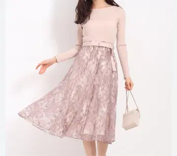 리랜드트루 니트 도킹 꽃무늬 레이스 원피스