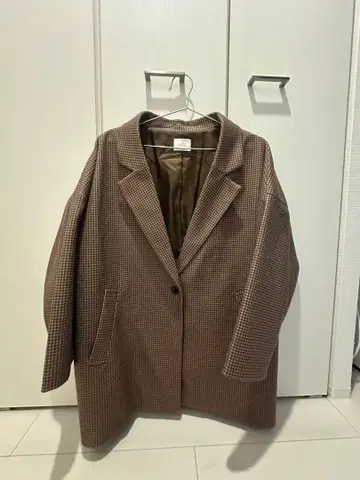 브라운 계열 체크 체스터 코트 사이즈 F
