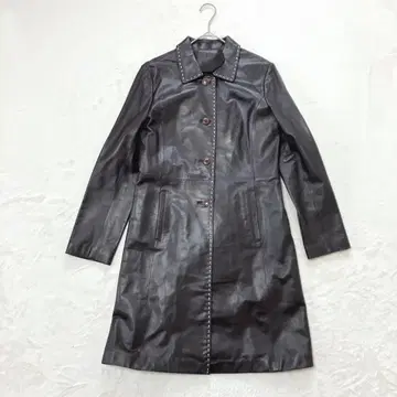 가죽 롱 코트 양가죽 천연 가죽 A라인 스티치 디자인 무지