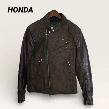 HONDA 트위드 x 가죽 절개 라이더 자켓 헤링본