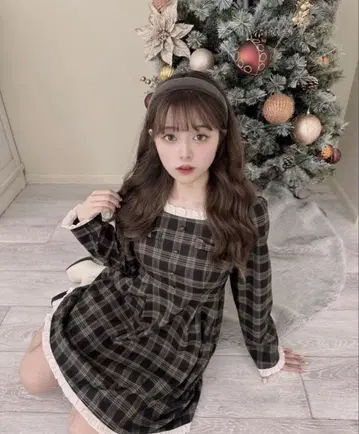 melite 바이컬러 체크 원피스 브라운