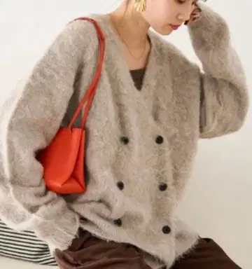 더블 브레스트 샤기 니트 가디건