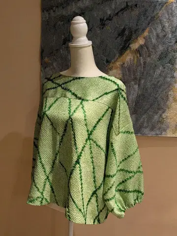 순수 실크 총 조임 기모노 리메이크 풀오버 상의