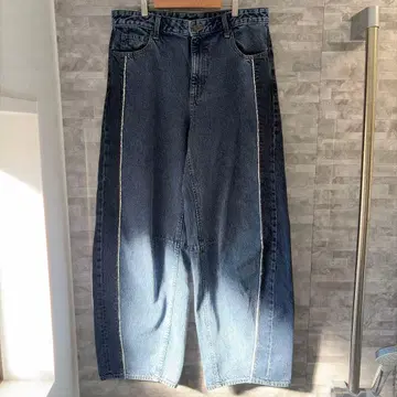 GU 2톤 배럴 레그 진 와이드 팬츠 데님 긴 길이 XXL 사이즈