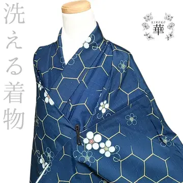 950 화 워셔블 기모노 기모노 코몬 꽃 거북이 등껍질 무늬 파랑 네이비