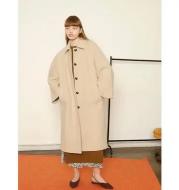 모사 와이드 리브 스텐카라 코트 롱 기장 울 A 라인 실루엣