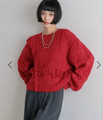 LOWRYS FARM 로리즈팜 케이블 프린지 SHORT 기장 레드