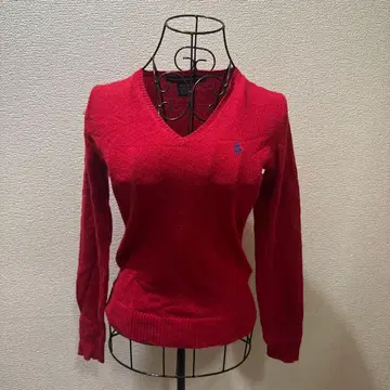 폴로 V넥 레드 니트 스웨터