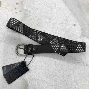 made in italy 스터드 가죽 벨트 블랙