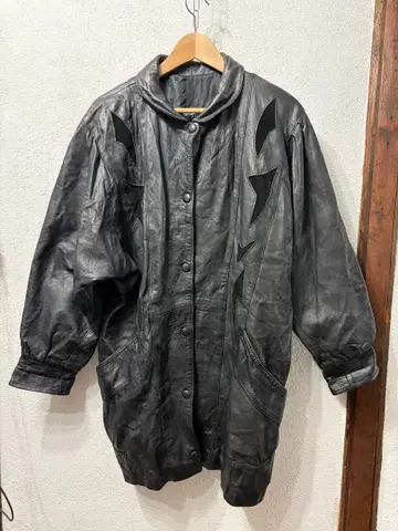 레어 미국 빈티지 의류 가죽 자켓 구제 의류 블랙 가죽 코트 오버 사이즈