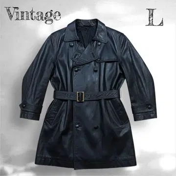 [레어] Vintage 블랙 레더 트렌치코트 L 소가죽 천연 가죽