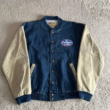 90s 쓰리 리버스 데님 바시티 자켓 기업 로고 모터계