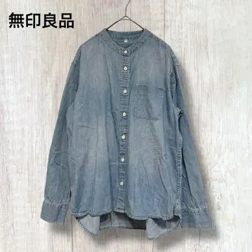 [ 무인양품 ] 데님 스탠드 카라 오버 셔츠 긴팔 블루 M