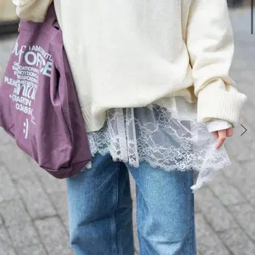 SLOBE IENA 레이스 콤비 티셔츠 화이트