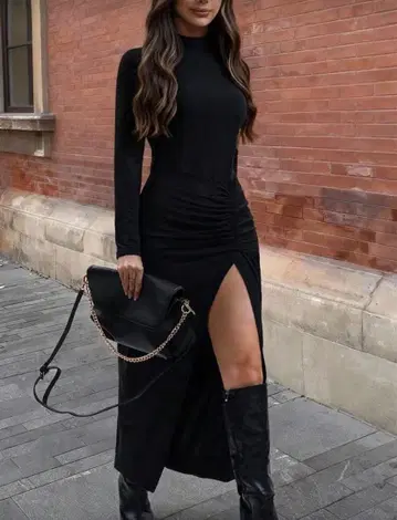 블랙 슬릿 롱 원피스