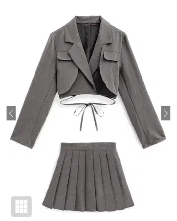 리본 크롭 기장 자켓 x 플리츠 스커트 셋업[at2340]